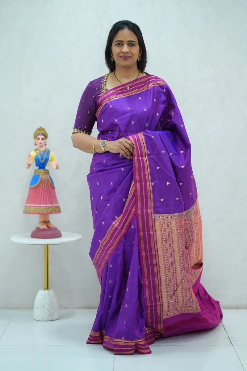 Pure Kanchi Arani Silk Saree dual shade of purple and magenta colour