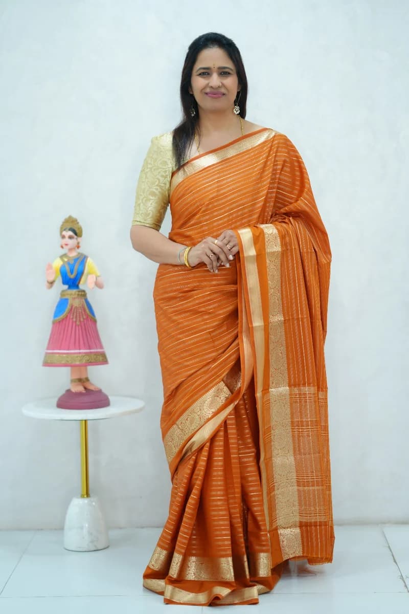 Semi mysore crepe silk saree in single tone mustard yellow