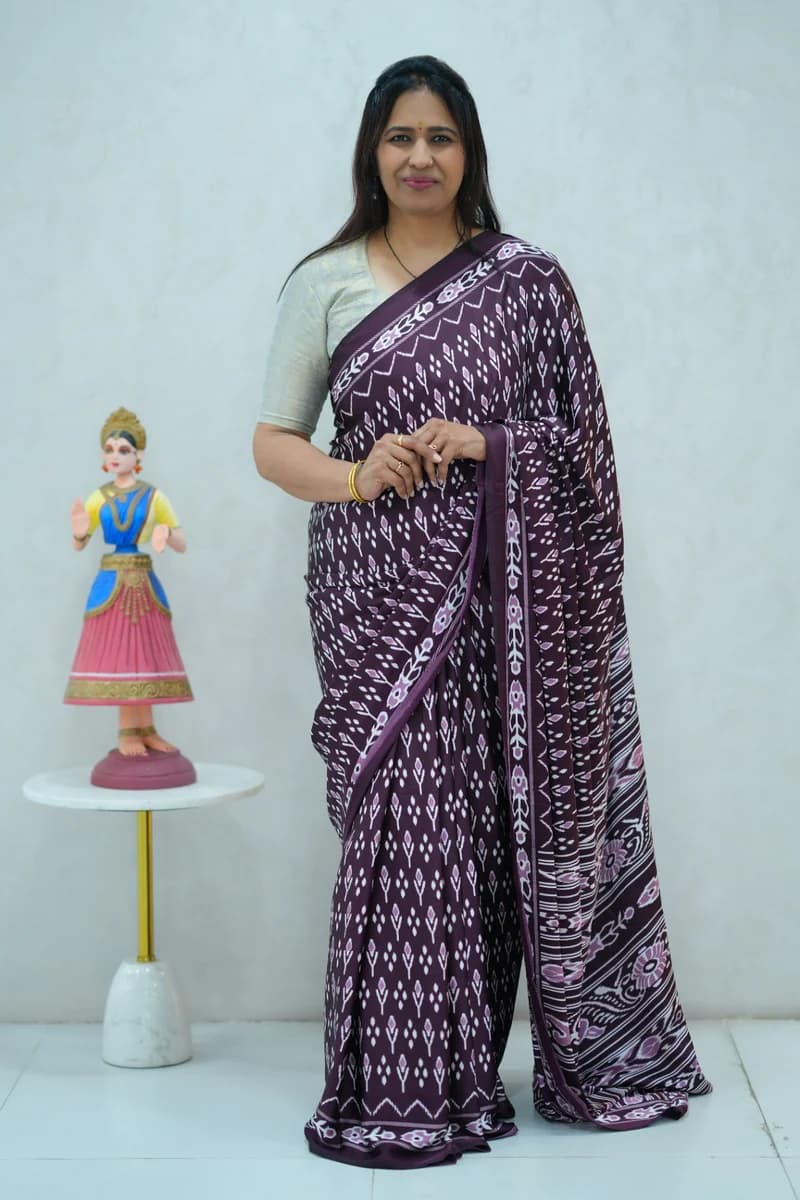 Satin Silk Saree single tone jamuni shade with all over ikkat print